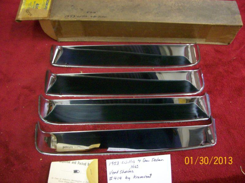 Nos 1952-55 willys aero & custom 4 door chrome vent shades in box - very rare