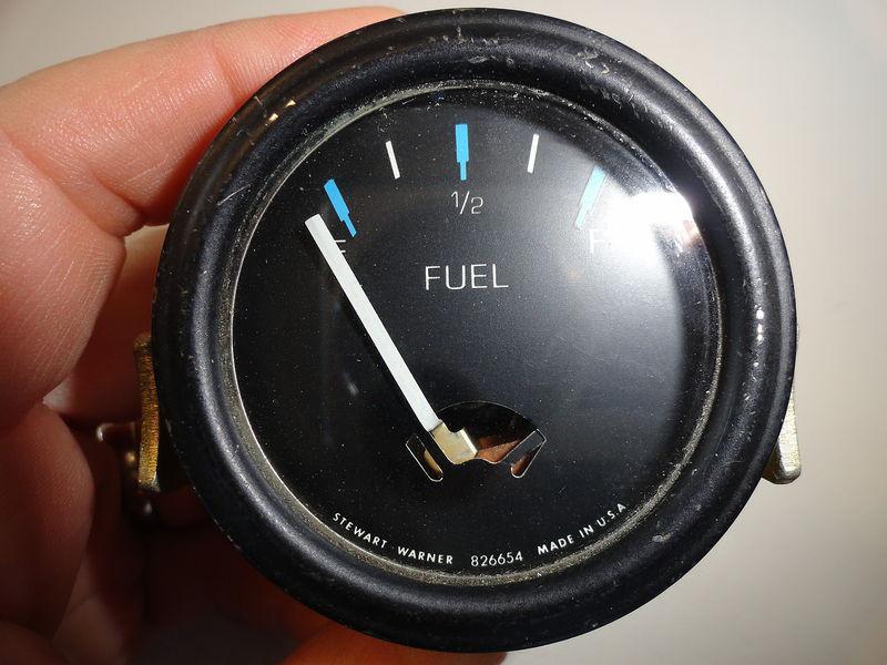 Stewart warner vintage fuel gauge 378cf / 826654 black bezel / face marine boat