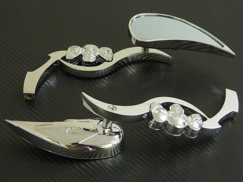 Chrome teardrop skull rearview mirrors for harley cruiser chopper motorcycle