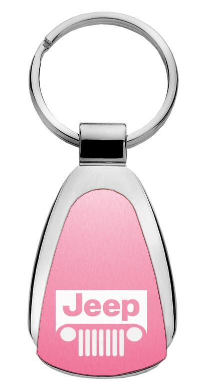 Jeep grill pink tear drop metal key chain ring tag key fob logo lanyard