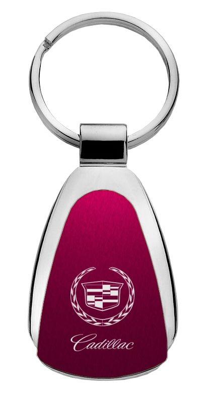 Cadillac burgundy tear drop keychain car ring tag key fob logo lanyard