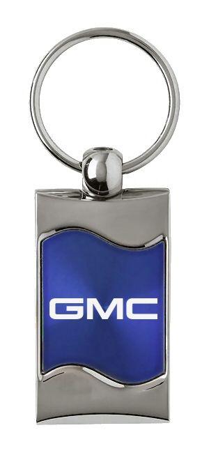 Gmc blue rectangular wave metal key chain ring tag key fob logo lanyard