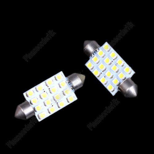 2x 16-led 3528 smd 38mm interior ceiling light bulb super white 12v for car auto