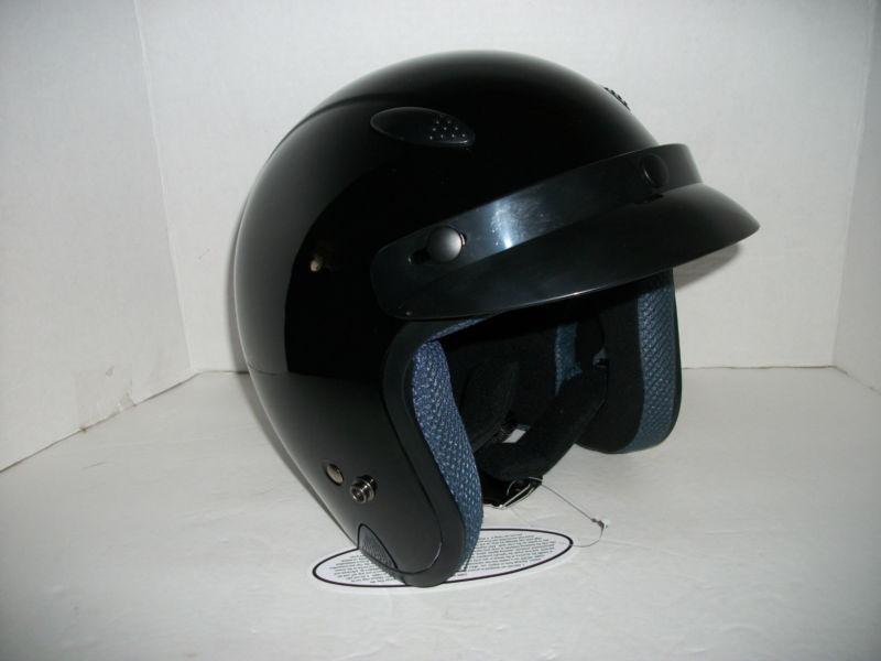 Helmet motorcycle open face 3/4 gloss black large visor street bike atv dot nib