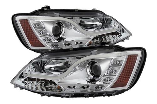 Spyder vj11ltdrlc chrome clear projector headlights front head lamps w led drl