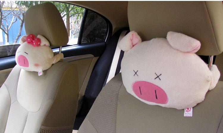 Cute carton female/male pig neck head rest cushion pillow auto car seat 1 pair