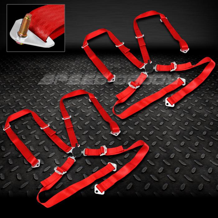 2 x universal 4-point 2" strap camlock drift racing safety seat belt harness red