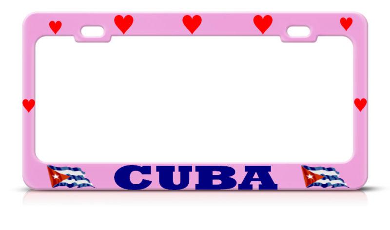 Love heart cuban heavy pink license plate frame cuba flag pride suv auto tag