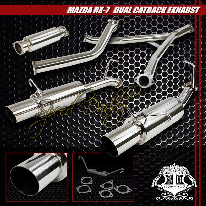 Dual 4" muffler tip turbo/cat back catback exhaust 86-91 mazda rx-7 rx7 fc3s 13b