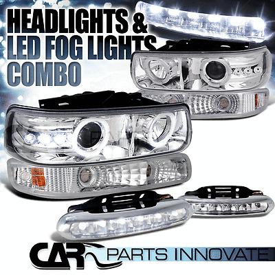 Silverado tahoe suburban chrome projector headlights+bumper lamps+led fog lamps