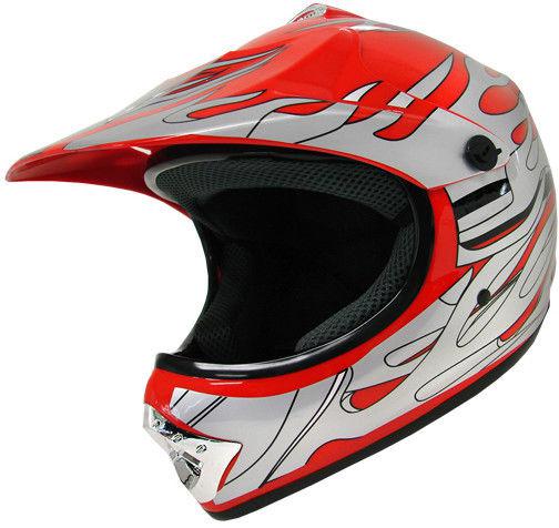 Youth motocross motorcross dirt bike mx off-road atv helmet red/silver flame ~s