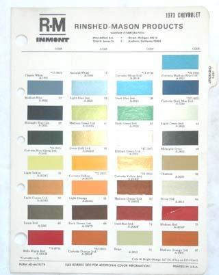 1973 chevrolet r-m color paint chip chart all models original 