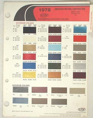 1978 amc dupont color paint chip chart jeep pacer  matador gremlin concord