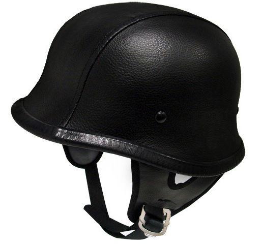 Biker black leather german motorcycle half cruiser touring scooter dot helmet~l