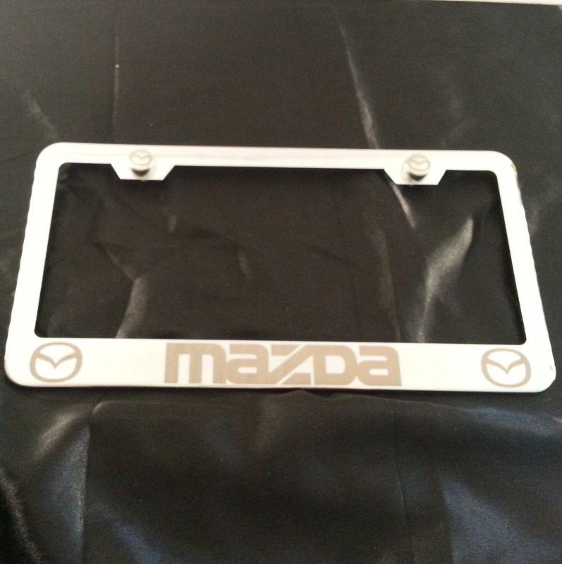 Mazda chrome stainless steel license plate frame + screws + caps laser engrave