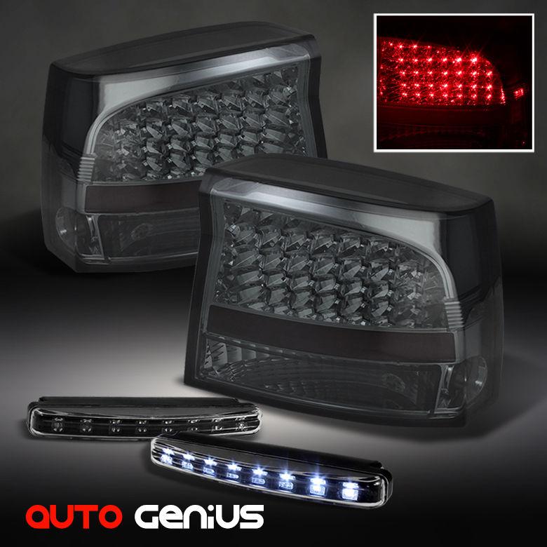 Smoke 06-08 dodge charger led tail lights+black hyper white daytime running lamp