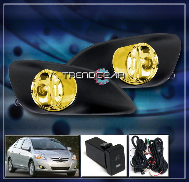 06-11 toyota yaris sedan 4dr bumper yellow fog lights+harness+switch 07 08 09 10