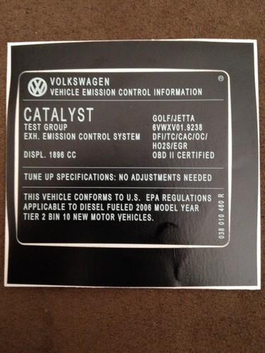 Vw oem 038-010-460-r emmision control label 038010460r golf jetta