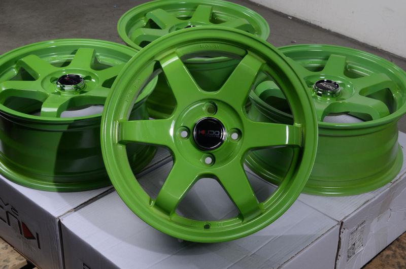 15" green kudo wheels rims 4 lug cobalt escort civic miata corolla yaris jetta