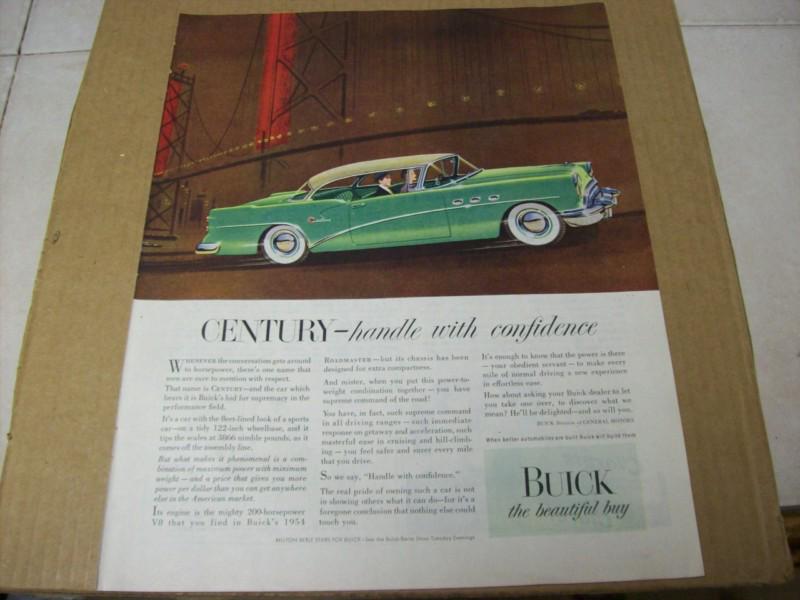 1954 buick century 2 dr. hardtop  advertisement, vintage  ad