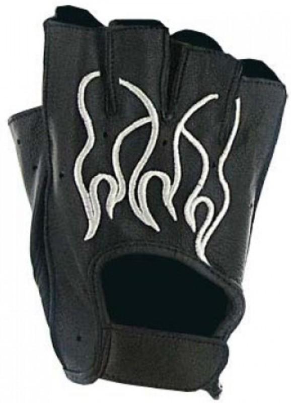 Lady riders goatskin leather gel palm fingerless gloves white flames xl - nwt