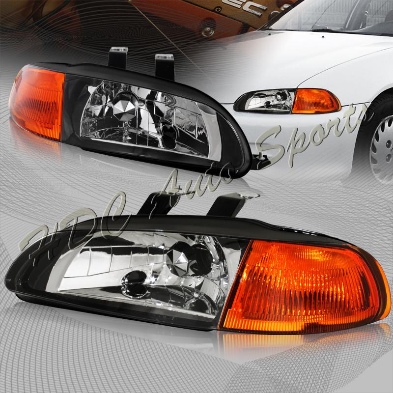 1992-1995 honda civic 4dr black housing 2in1 headlight lamps+amber corner light