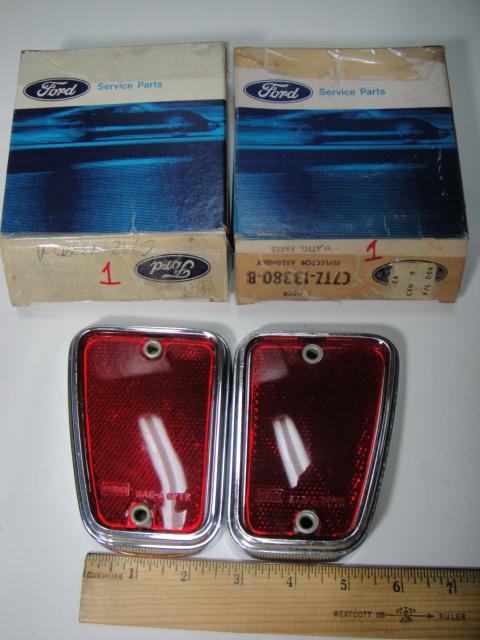 1967 68 69 ford pickup f100 250 reflectors - red - with  bezel - pair - nos