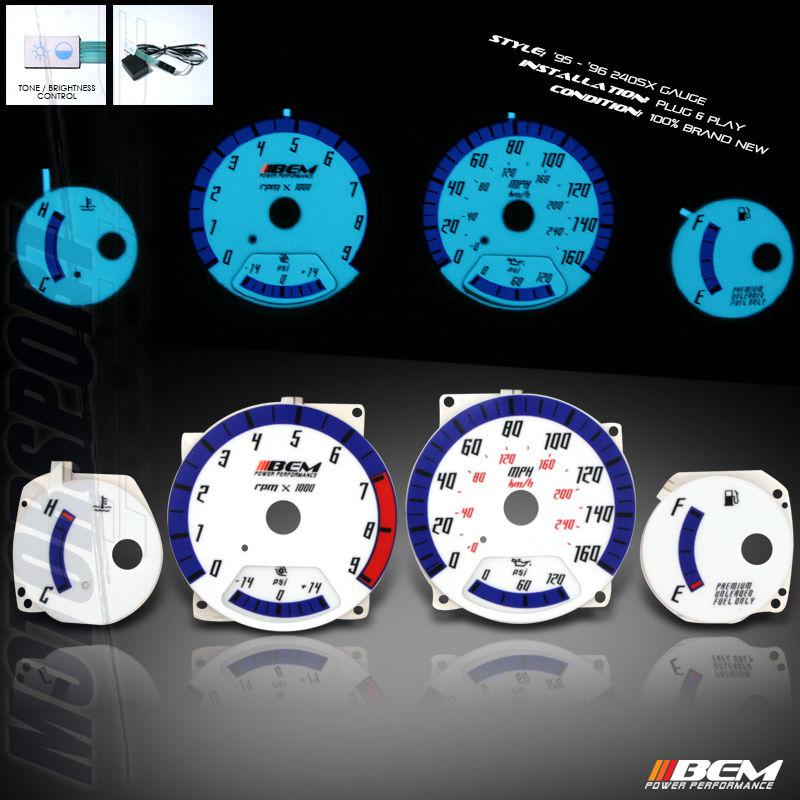 1995-1996 nissan 240sx mt at 6-color adjustable el indiglo glow gauges w/ tach