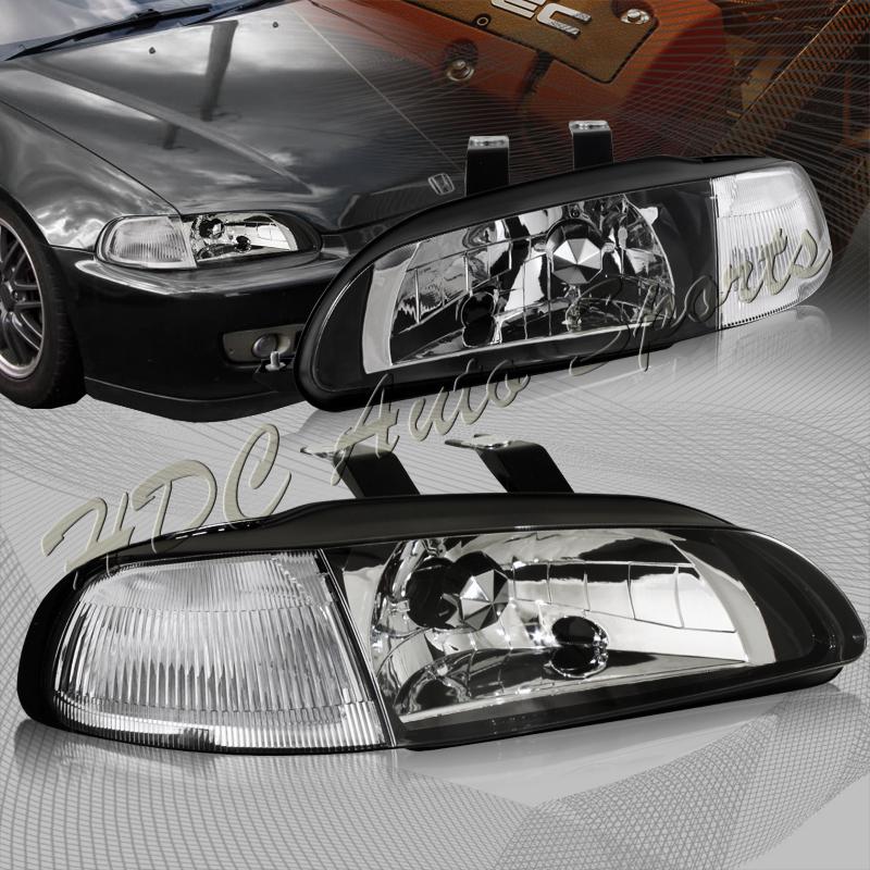 1992-1995 honda civic hatchback/coupe black headlight lamps+clear corner lights