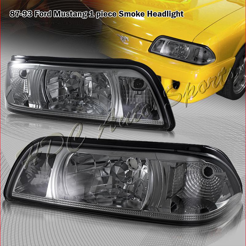 1987-1993 ford mustang smoked 2in1 headlight lamps+clear reflector corner light