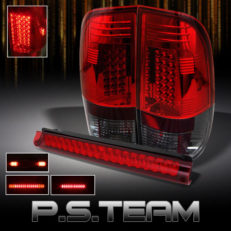 97-03 ford f-150 99-07 superduty red smoked led tail lights +led 3rd brake lamp