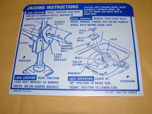 Jacking instruction decal 69 camaro convertible  with fullsize  spare