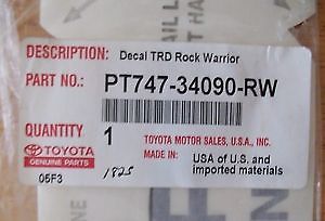 Toyota genuine parts # pt47-34090-rw desciption: decal - trd rock warrior tundra