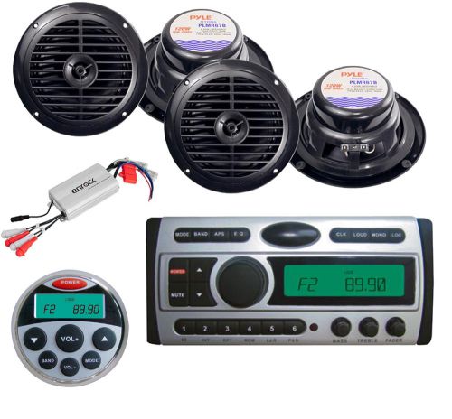 Marine boat pldmr87 cd dvd mp3 receiver + 4x-6.5&#034; black speakers,remote,800w amp