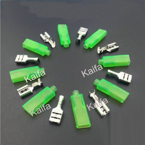 100pcs6.3 car horn terminal with green sheath tinned copper terminal lug inserts