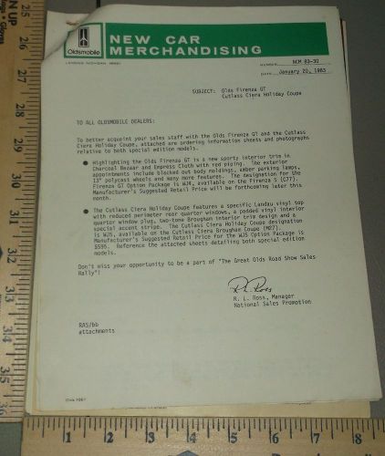 1983 oldsmobile merchandising memo brochure firenza cutlass