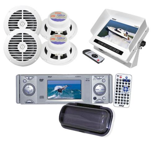 Pyle boat yacht cd dvd receiver w/3&#034; monitor+ 4 x 6.5&#034; speakers, lcd 7&#034; monitor