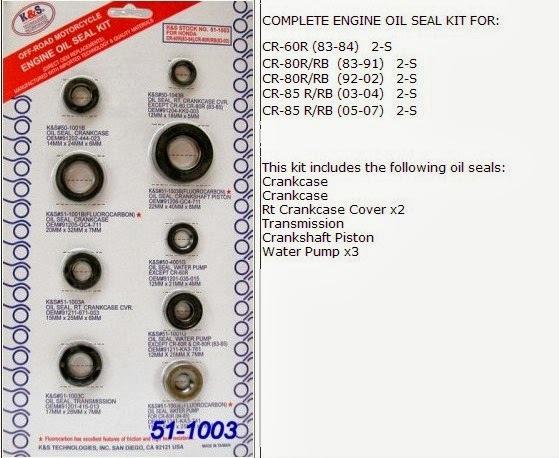 Honda cr60r cr80r cr85r engine oil seal kit k&s 51-1003