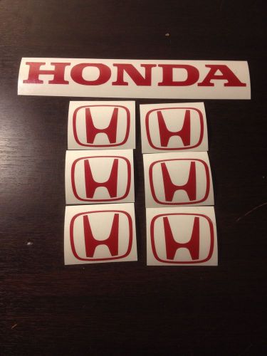 6x piece red honda sticker logo jdm wheel cover rim center decal cap civic  !!