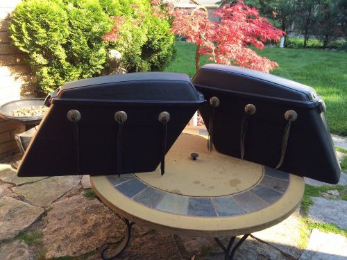 Harley davidson saddlebags, vintage hard body / black leather w/metal conchos