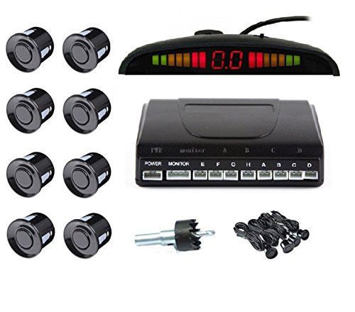 8 sensors alarm system lcd display front and rear view parking aid black color