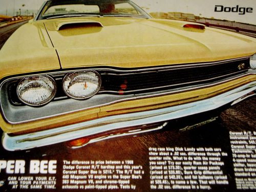 1969 dodge super bee vintage ad/print/poster-coronet-426 hemi/383/440 v8 engine