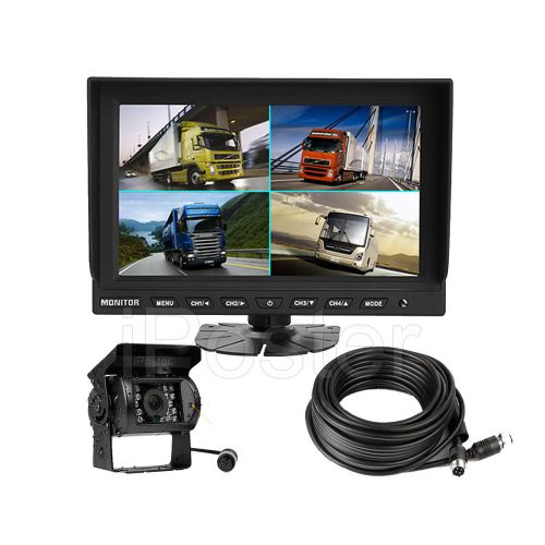 9&#034; tft lcd quad split monitor 4ch video + 4pin ccd backup cameras for truck bus