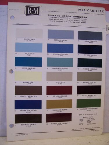 1968 cadillac eldorado 60s calais coupe de ville paint chips color chart r-m 68