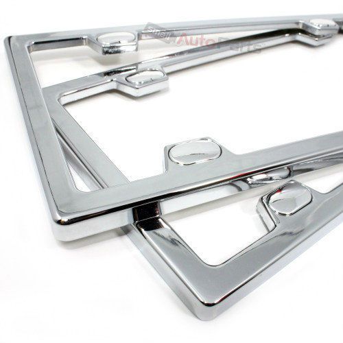 2 chrome metal custom license plate tag frames &amp; screw caps for auto-car-truck