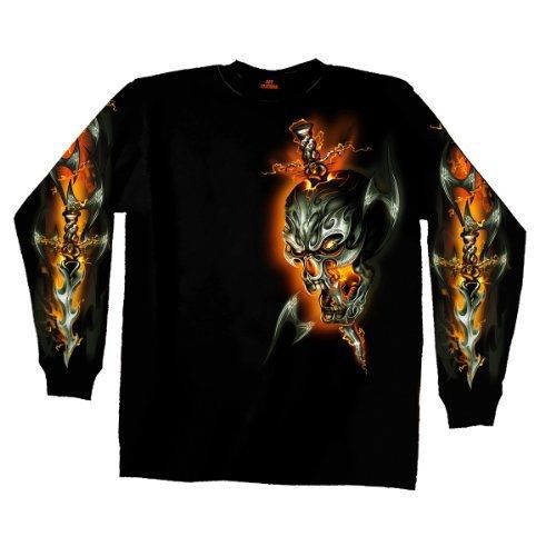 Hot leathers electric skull long sleeve t-shirt (black, xx-large)