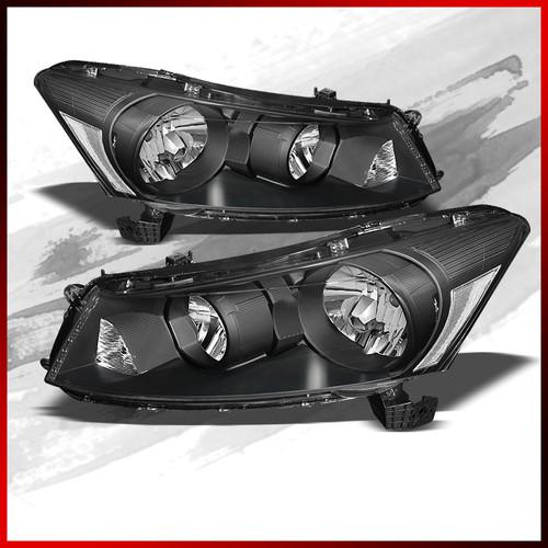 08-12 honda accord 4dr sedan jdm black black crystal headlights lamps pair set