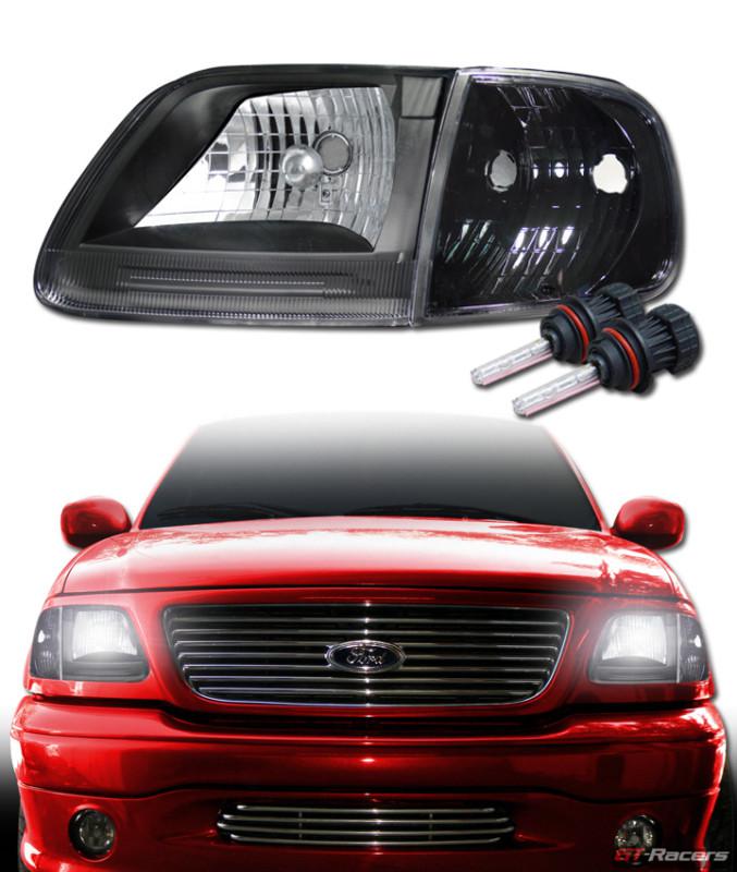 6000k hid bi-xenon black head lights+signal corner k2 97-03 ford f150 expedition