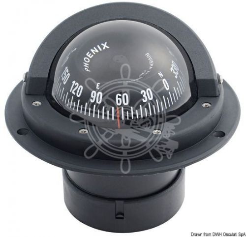 Riviera boat marine compass 3&#034; 80mm black front rose bracket mount