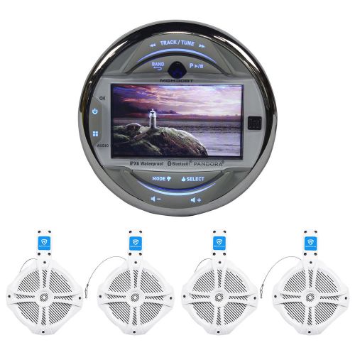 Dual mgh30bt marine digital media stereo + (4) 8&#034; rockville wakeboard speakers